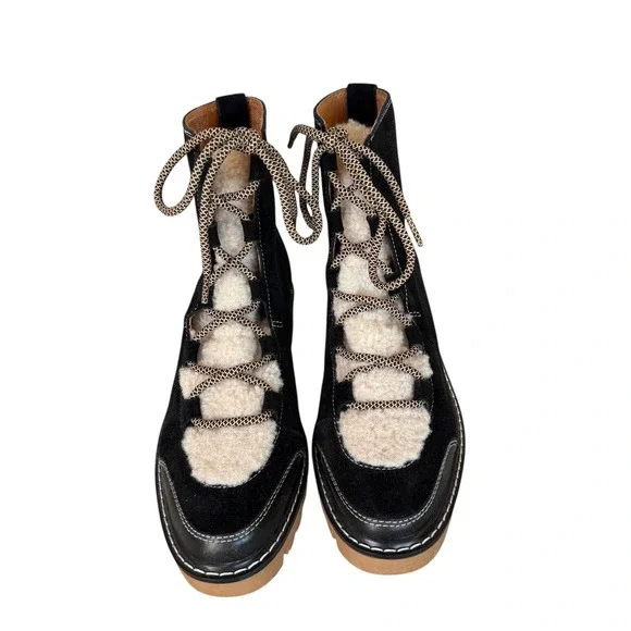 Soludos Womens Black Suede Faux Fur Lug Sole Hiker Boots 8.5 US 39 EU - Picture 3 of 11